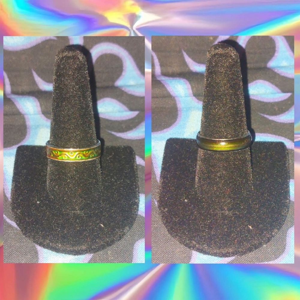 Bundle of 2 Unbranded Thin Silvertone/Multiclr Metal Band Mood Rings Sz 8.75 & 9
